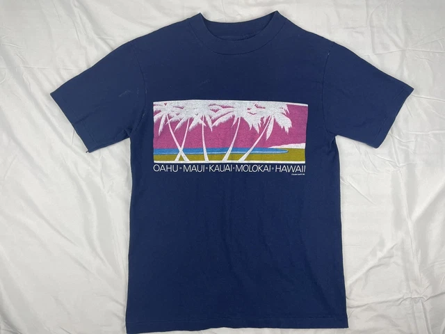 Vintage Hanes Beefy T Shirt Made USA Mens Medium Hawaii Single Stitch Palm Tree
