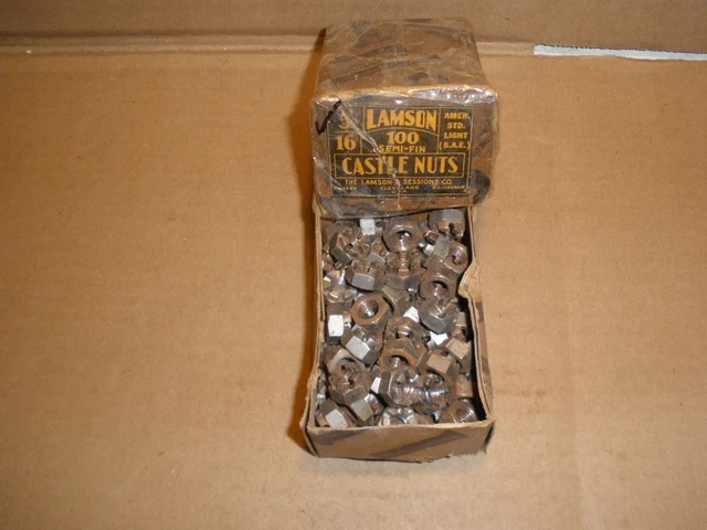 Box of 100 NOS Lamson 5/16"-24 Castle Nuts Vintage USA