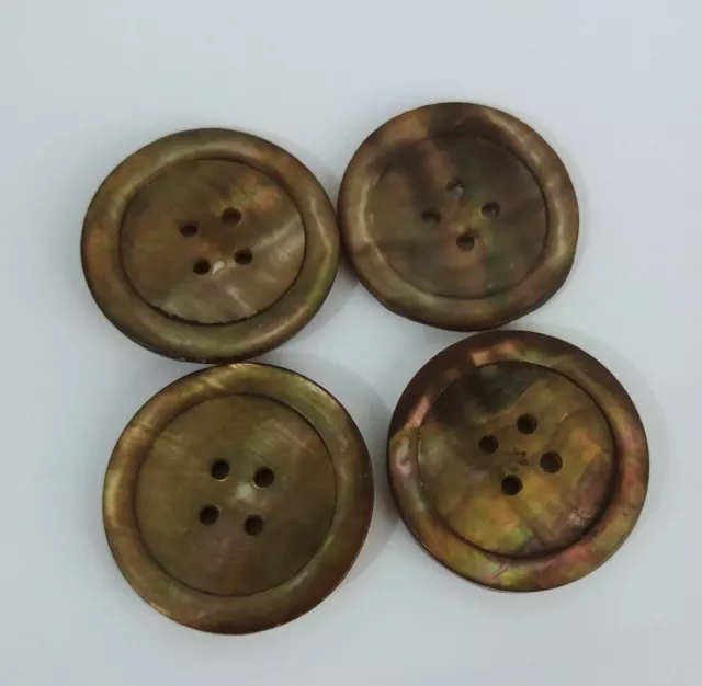 4 Vintage Brown Shell Mother of Pearl 4 Hole Buttons Rustic