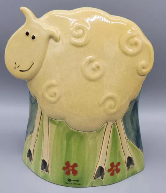MOLDE Yellow Sheep Clay Pottery Folk Art Figurine HandPainted Portugal Oval Base