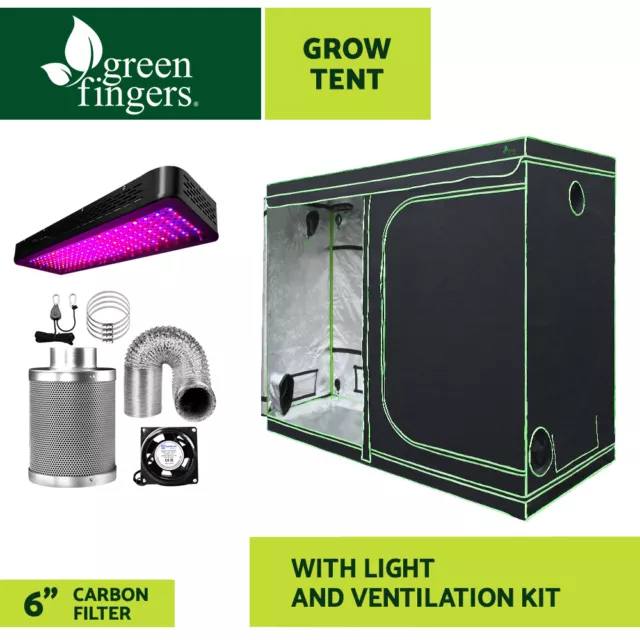 Greenfingers Grow Tent 2000W LED Grow Light 240X120X200 Mylar 6" Ventilation Kit