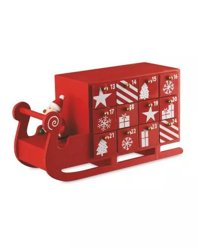 Hand Painted Santa Sleigh Red Wooden Christmas Advent Calender