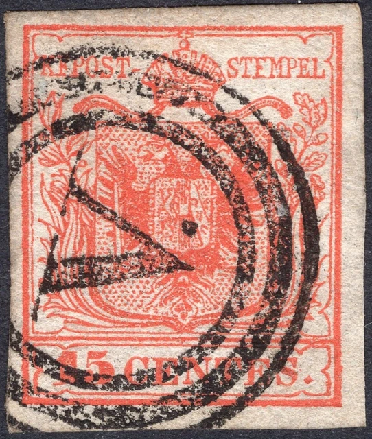 Lombardei-Venetien 1850 3 H I / Pl 2 15 Centesimi stummer Stempel VENEZIA BEFUND