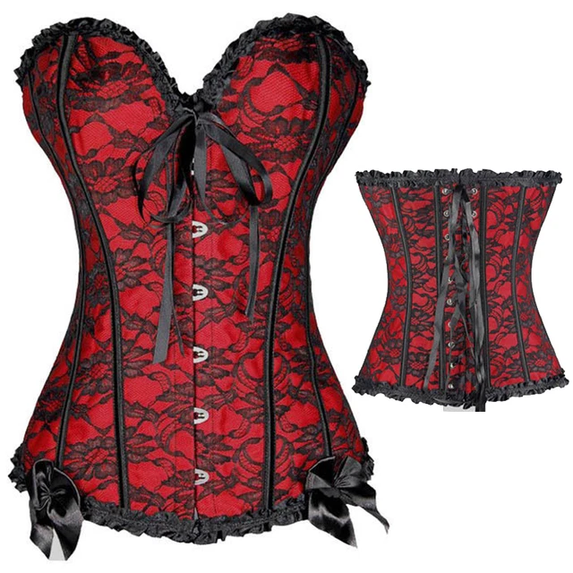 Womens Sexy Lace Up Boned Black Corset Bustier Top Lingerie Basque Fancy Dress