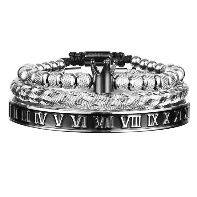 Luxury Enamel Roman Bracelet Royal Crown Charm Men Stainless Steel Geometry Puls