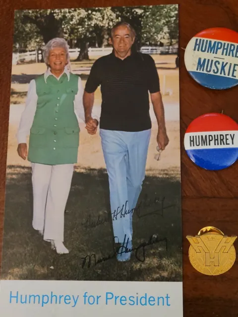 1972 Hubert & Muriel Humphrey rare lapel pin campaign buttons signed recipe card