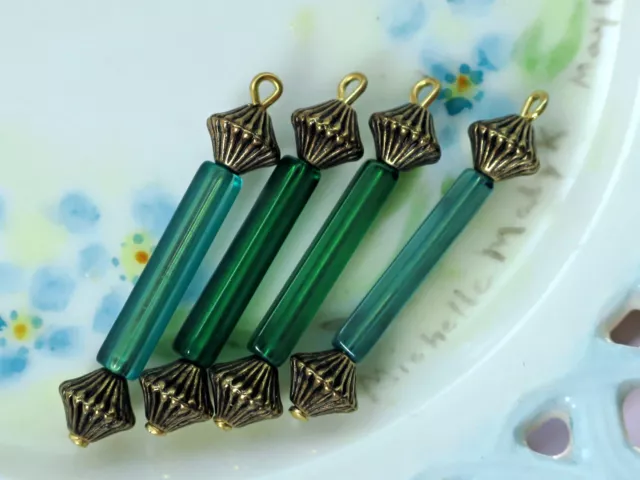 #529B Vintage Lucite Connectors Tube Brass Loops Retro Atomic Eames Dangle Drops