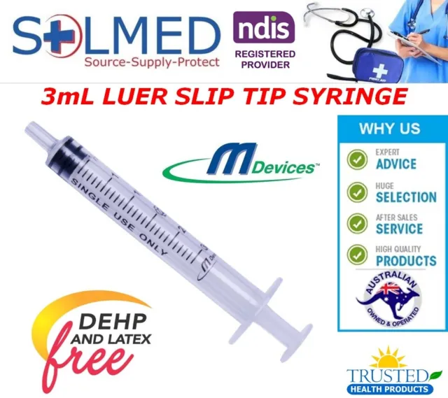 100 x 3ml Syringes LUER SLIP TIP - Syringes only - No Hypodermic Needle