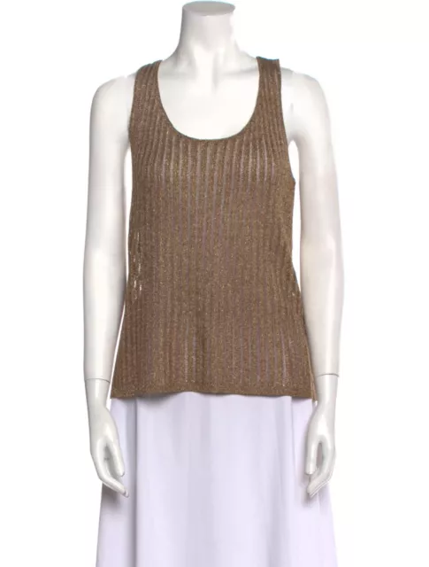 Alice + Olivia gold sleeveless top blouse with ribbing size medium pre-owned