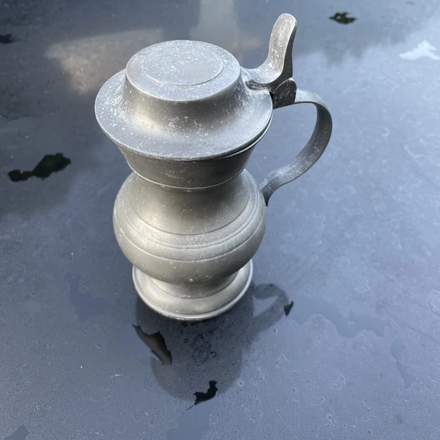 ZINN KRUG Bierkrug aus Zinn mit Klappdeckel und Punze „SK Design“ EUR 8 ...