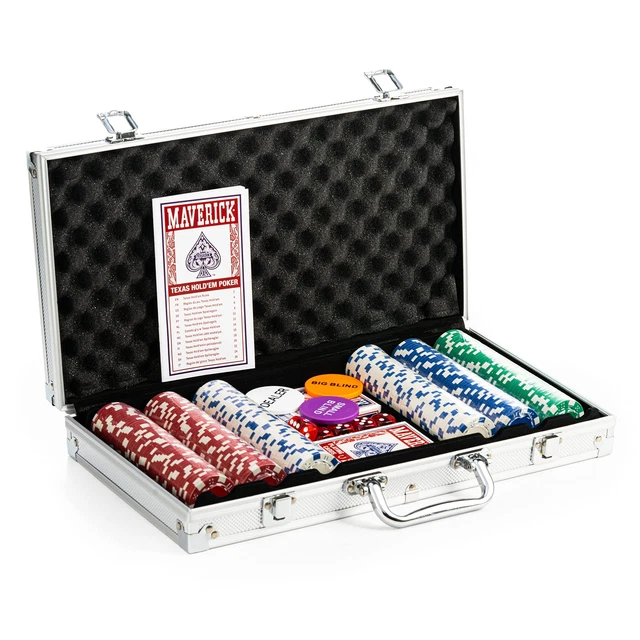H&F Heimtextilien Mallette de poker 300 jetons – Kit de jeu complet de poker avec dés et bouton dealer dans un coffret en aluminium – Pour débutants et confirmés