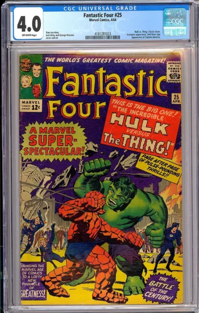 Fantastic Four #25 Hulk vs. Thing Classic Cover Silver Age Marvel 1964 CGC 4.0