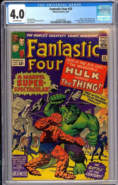Fantastic Four #25 Hulk vs. Thing Classic Cover Silver Age Marvel 1964 CGC 4.0