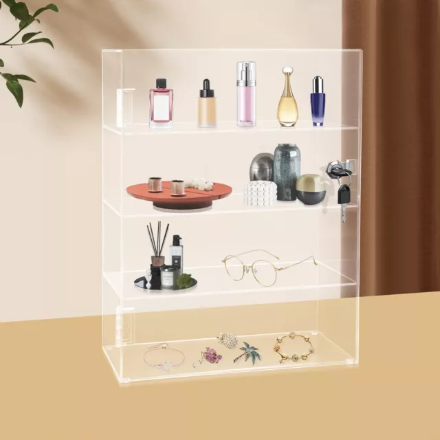Acrylic Display Case Storage Box Dustproof Countertop Shelves Showcase with Lock