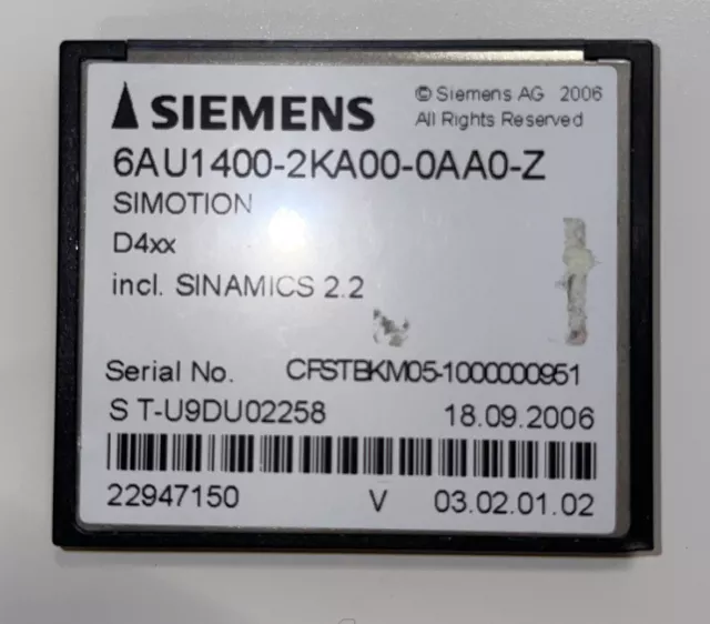 Siemens Simotion D4xx 6AU1400-2KA00-0AA0-Z MEMORY  COMPACT FLASH CARD 64 MB