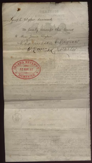1896 DUMFRIES- £25- Publicans Licence to Joseph Wyper of The SWAN, 28 Bank St 2