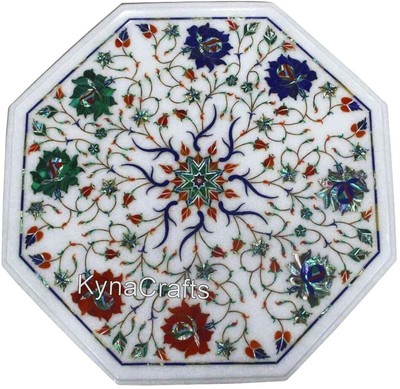 Look Royal Look Marbre Café Table Haut Motif Floral Inlaid Lit Côté Table 35.6cm 