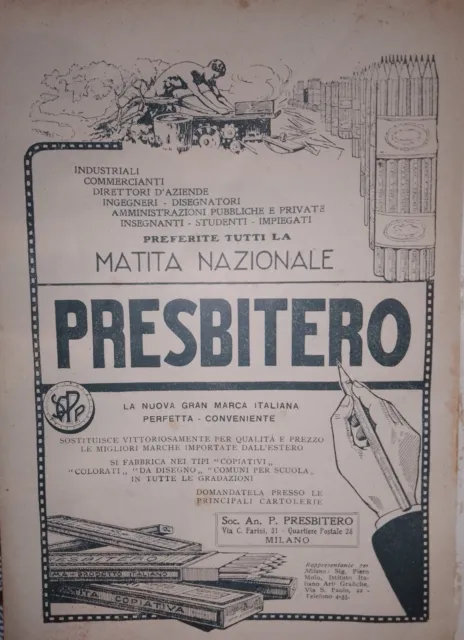 Pubblicità Matita Lapis Presbitero estratta da rivista del 1922 VEDI DESCRIZIONE