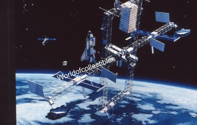 Vtg Nasa Space Station Shuttle 35mm Slide Art Illustration Dual Keel Satellite