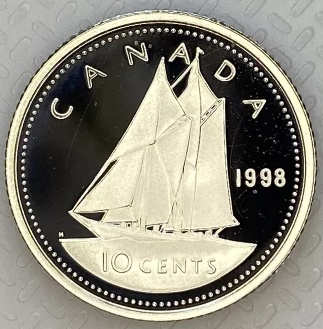 1998 Canada 10 Cents Proof Silver Dime Heavy Cameo Coin