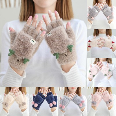 Carino Gatto Artiglio Corna rivoltate Imitazione cashmeregloves Metà Dito Muffole 