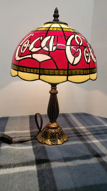 Vintage 15" Coca Cola Lamp Plastic Shade Stained Glass Tiffany Style. NO BOX