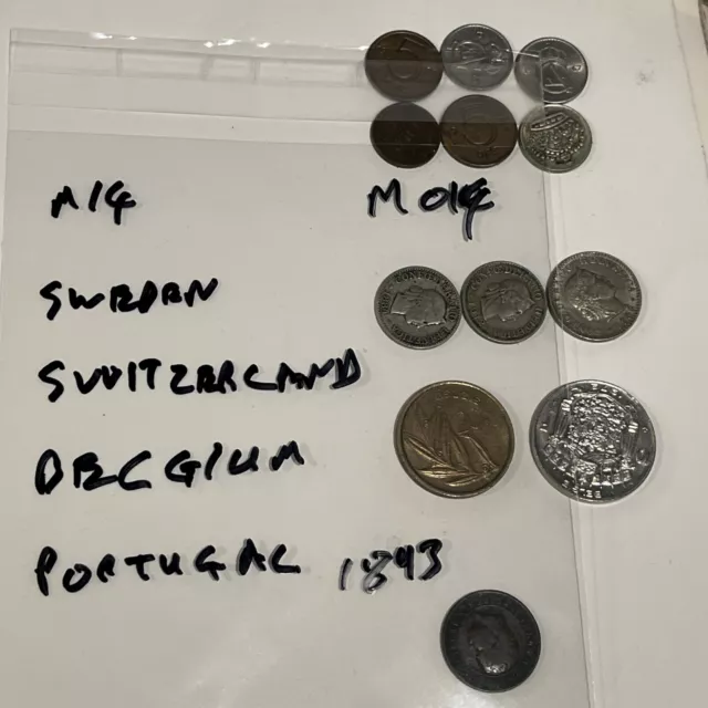 M014 Old European Coins 1893 Sweden Switzerland Belgium Portugal