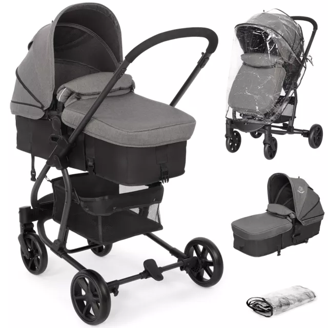 3 In1 Baby Stroller Pushchair Pram Buggy with Raincover Storage Compact Foldable