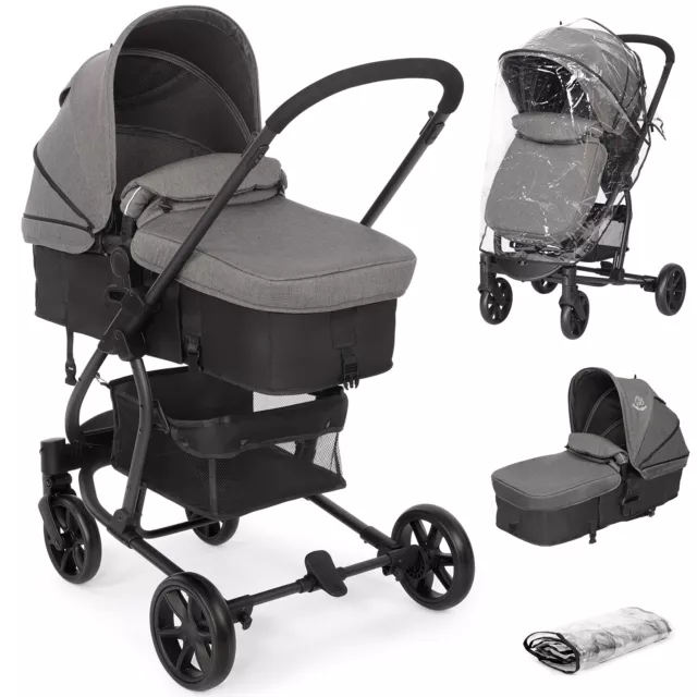 Baby Pram Pushchair Buggy Stroller 3in1 with Raincover Storage Compact Foldable