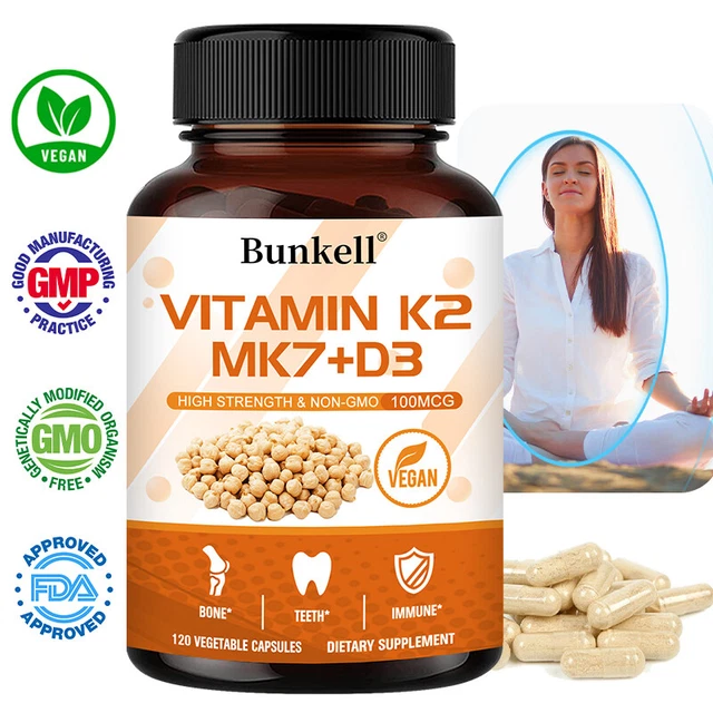 VITAMIN K2 MKZ+D3 HIGH STRENGTH & NON.GMO 100MCG BONE&TEETH health