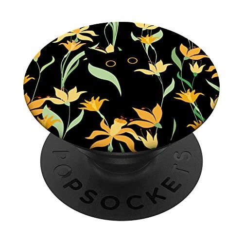 Cute Black Cat Hiding In Daffodil Flowers Blossom PopSockets PopGrip Intercha...
