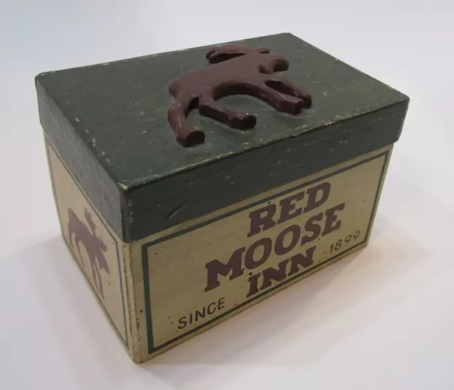 Old 1990's Red Moose Inn Since 1899 Vintage Cardboard 3x5 Recipe Card File Box