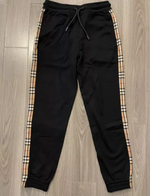 Burberry Check Panel Cotton Jogging Pants black sweatpants sz L L@@K Authentic