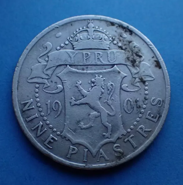 Cyprus, 9 Piastres 1901, 0.925 silver, Victoria, as shown.