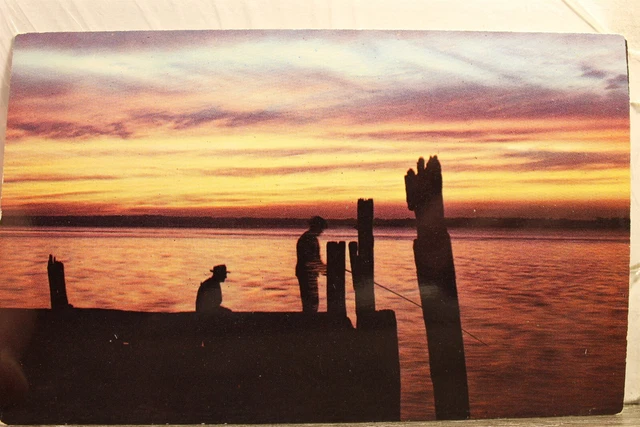 North Carolina NC Beach Greetings Sunset Waters Postcard Old Vintage Card View