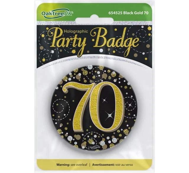 Insignia De Pin Holográfico De Cumpleaños Número 70 Negro Oro Y Plata