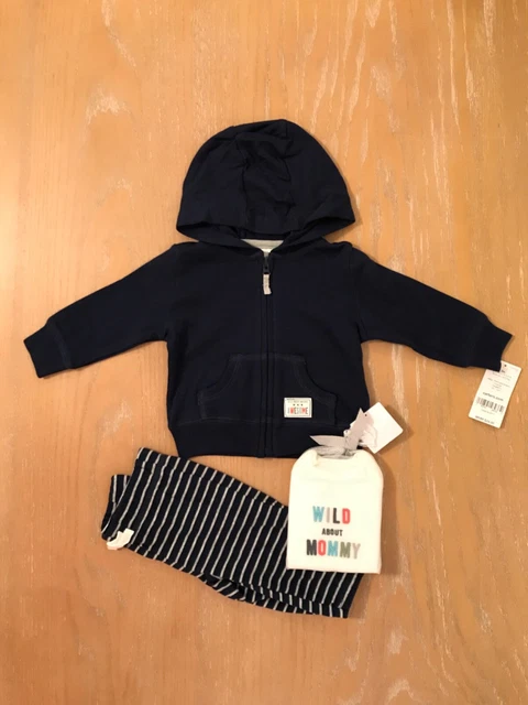 New! Infant Boys Carter's Clothing 3-Piece Set Navy, Gray, White Size 3 Months
