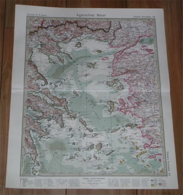 1927 Map Of Aegean Sea Lesbos Chios Samos Mykonos Naxos Limnos Cyclades Greece