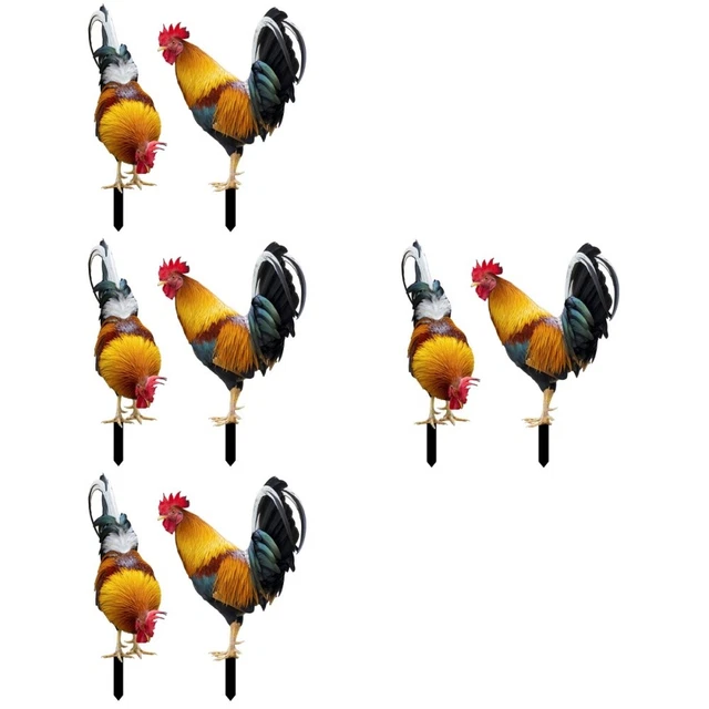 8 pcs  garden rooster sculptures Decor Acrylic Rooster Ornament Yard Stake Gard