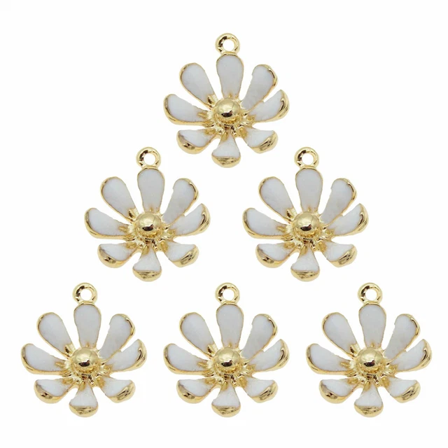 20 Stück Gold- Legierung Weiß Gänseblümchen Blume Charme Anhänger DIY Handwerk