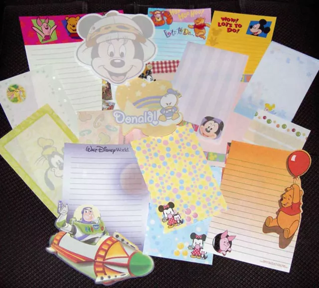 DISNEY 20 Sheets Stationery / Stationary LOT MEMO Paper Pooh Mickey Mouse Tink