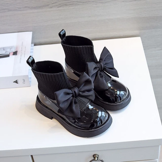 Stivaletti caldi alla caviglia bambine bambini festa di matrimonio scuola décolleté scarpe fiocco piatte taglia-