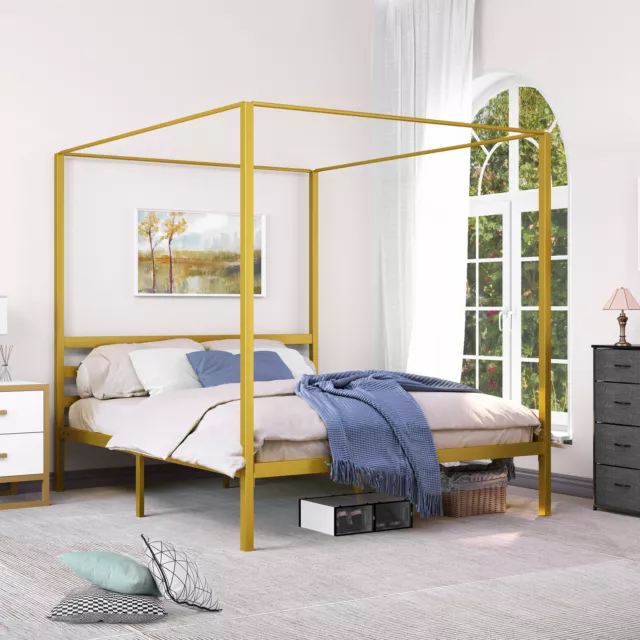 King Size Metal Four Poster Canopy Bed Frame 14 Inch Platform King Bed Frame King Size Metal Four Poster Canopy Bed Frame 14 Inch Platform King Bed Frame