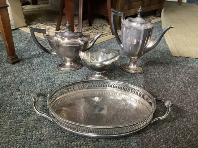 antique art deco 4 Piece Silver plate Tea & Coffee Set signed TB&S c1900