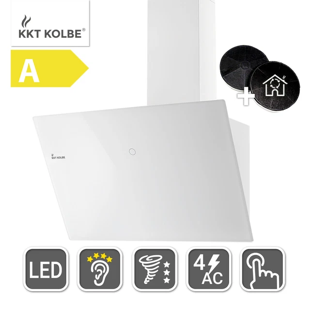 Hotte Murale KKT KOLBE Easy 60 Cm Incline Verre Blanc Et Inox – WiFi Connectée – A+++