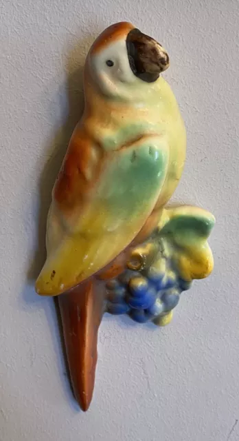 Vintage Czechoslovakia Bird Parrot Wall Pocket Vase Colorful Czech Ceramic 7.5"