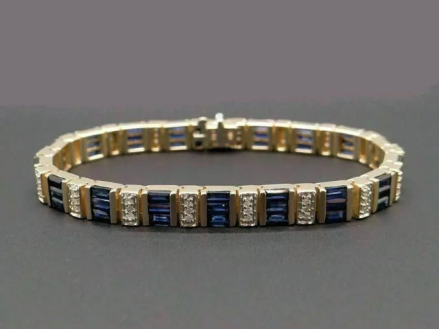 12Ct Baguette Cut Simulated Blue Sapphire Tennis Bracelet 14K Yellow Gold Plated