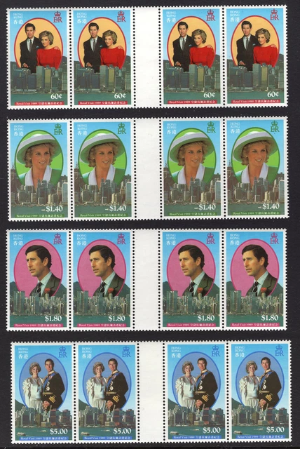 M12298 Hong Kong 1989 SG626/9 - 1989 Royal Visit in GUTTER strips of 4..