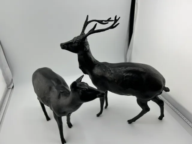 Vintage Bronze Chinese Or Japanese Sculpture Signed  Stag Deer & Doe Amazing!!!
