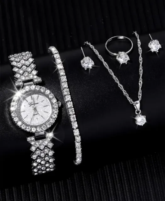 Womens Luxury 6PC Rhinestone Watch Set/Anniversary/birthday/jewellery Gift Set